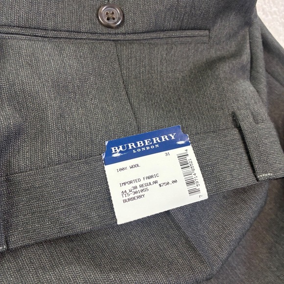 Vintage Burberry London Wool Dress Pants Mens 38x38 Gray Unhemmed Pleated NWT